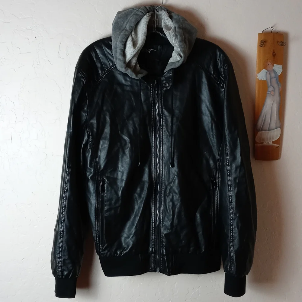 Black Rivet Faux Leather Bomber Jacket